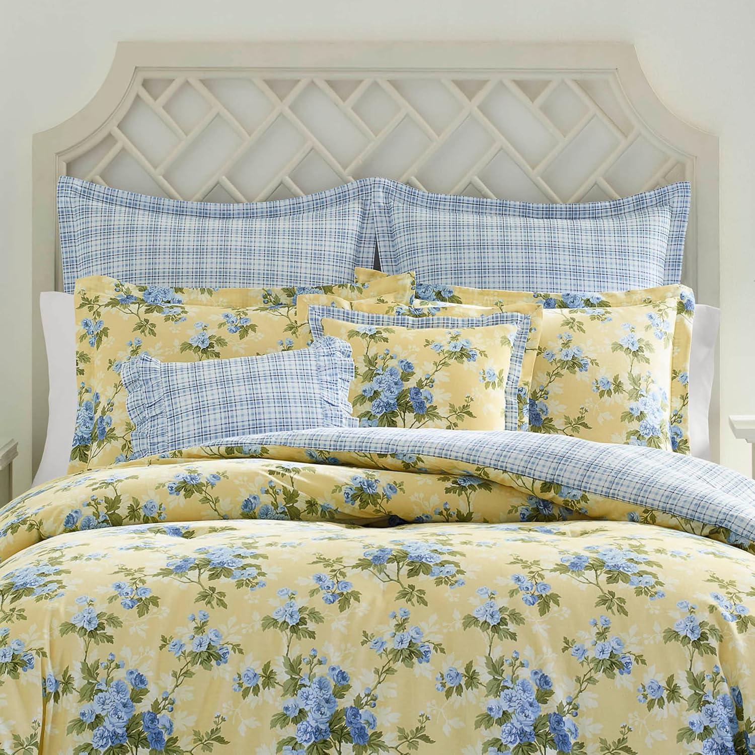 Cassidy Yellow and Blue Floral Cotton King Duvet Cover Set