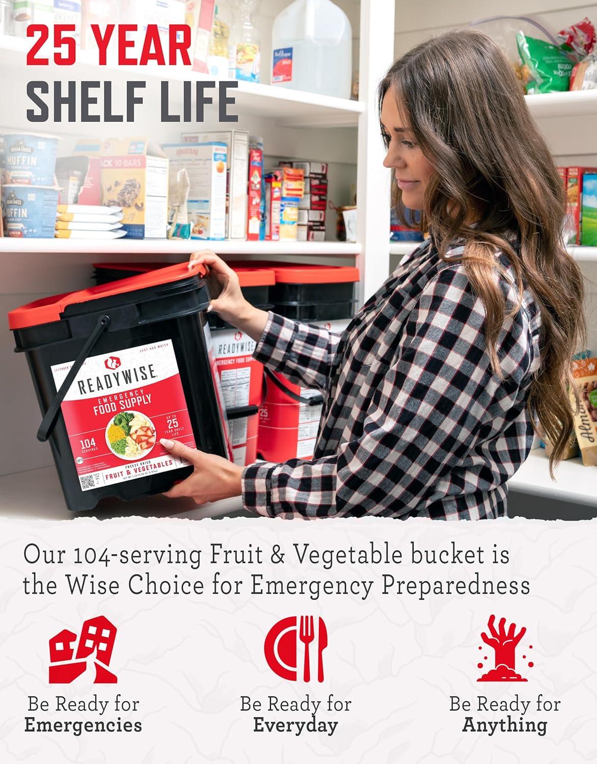 ReadyWise Freeze Dried Fruit & Vegetable Bulk Storage, 104 Servings, Long Term Food for Emergency Preparedness, 25-Year