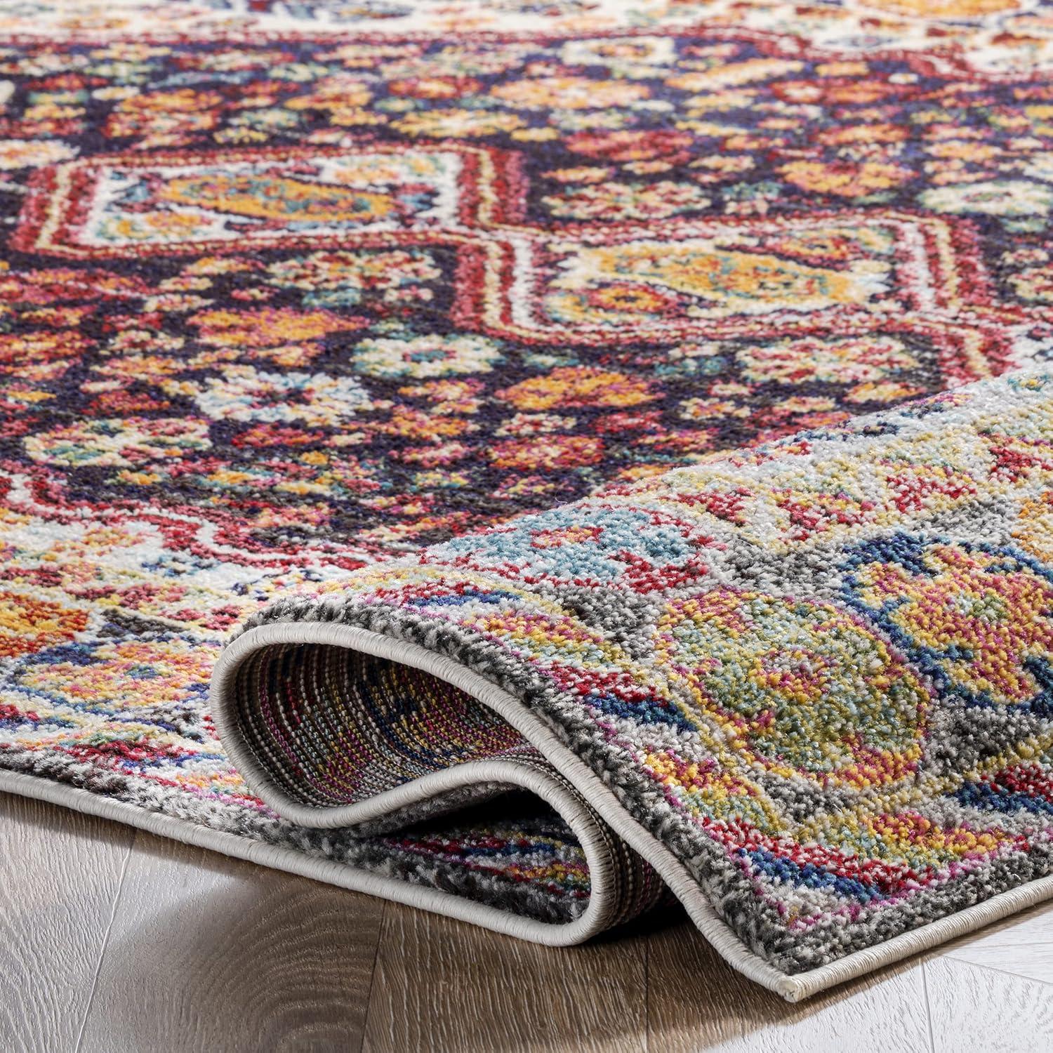 Erline Colorful Bohemian Black and Multicolor Runner Rug