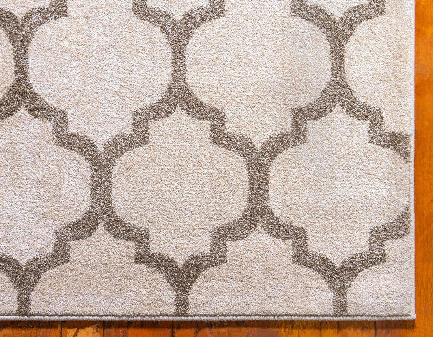 Beige and Light Brown 4' x 6' Trellis Synthetic Area Rug