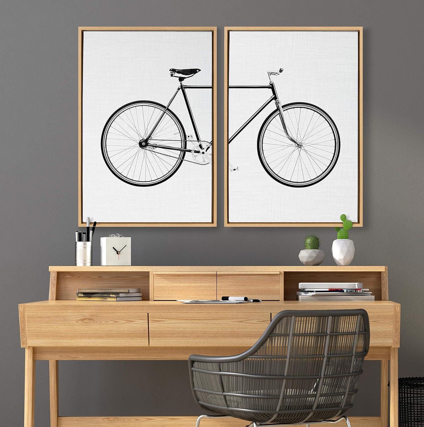 2pc 23" x 33" Sylvie Bicycle by Simon Te of Tai Prints Framed Wall Canvas Natural - Kate & Laurel All Things Decor