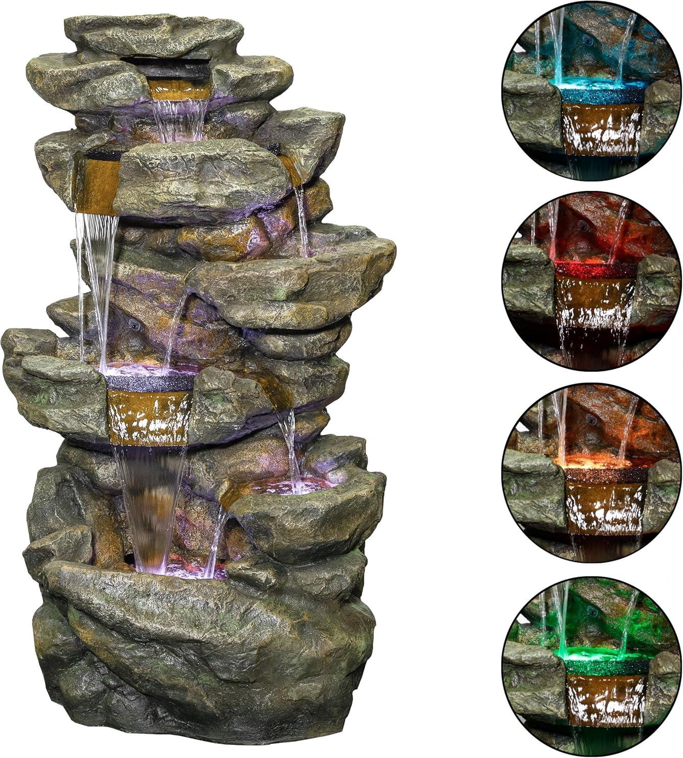 Alpine Corporation 6-Tier Amazonian Water Fountain with LED Lights