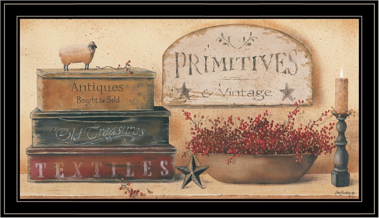 Vintage Primitive Black Framed Canvas Print, 33" x 19"