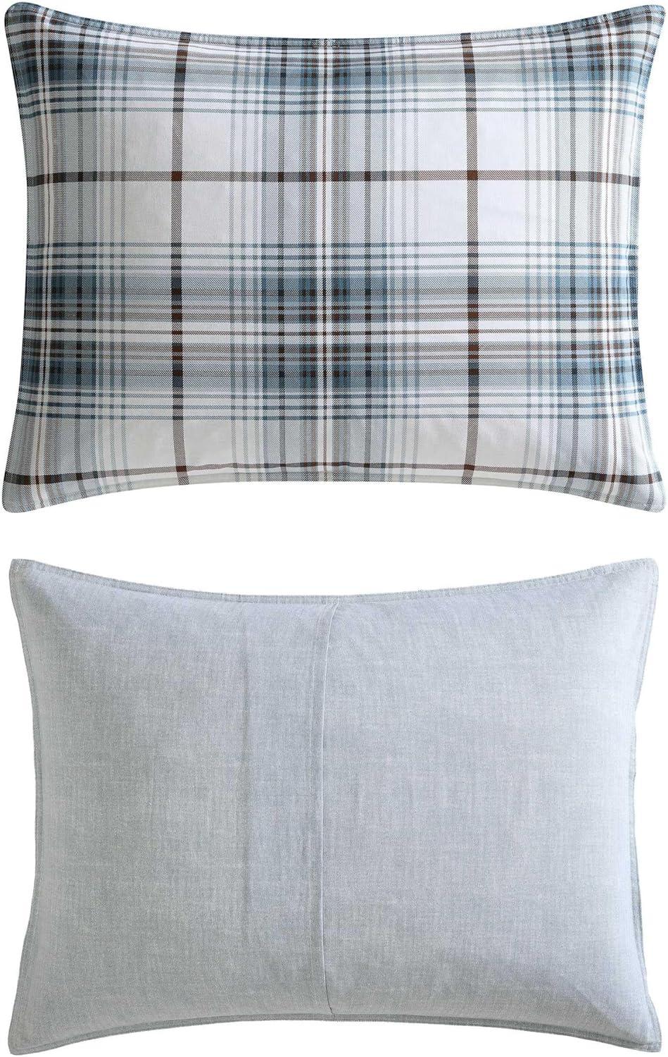 Alder Blue and Grey Plaid Cotton Twin Comforter Set