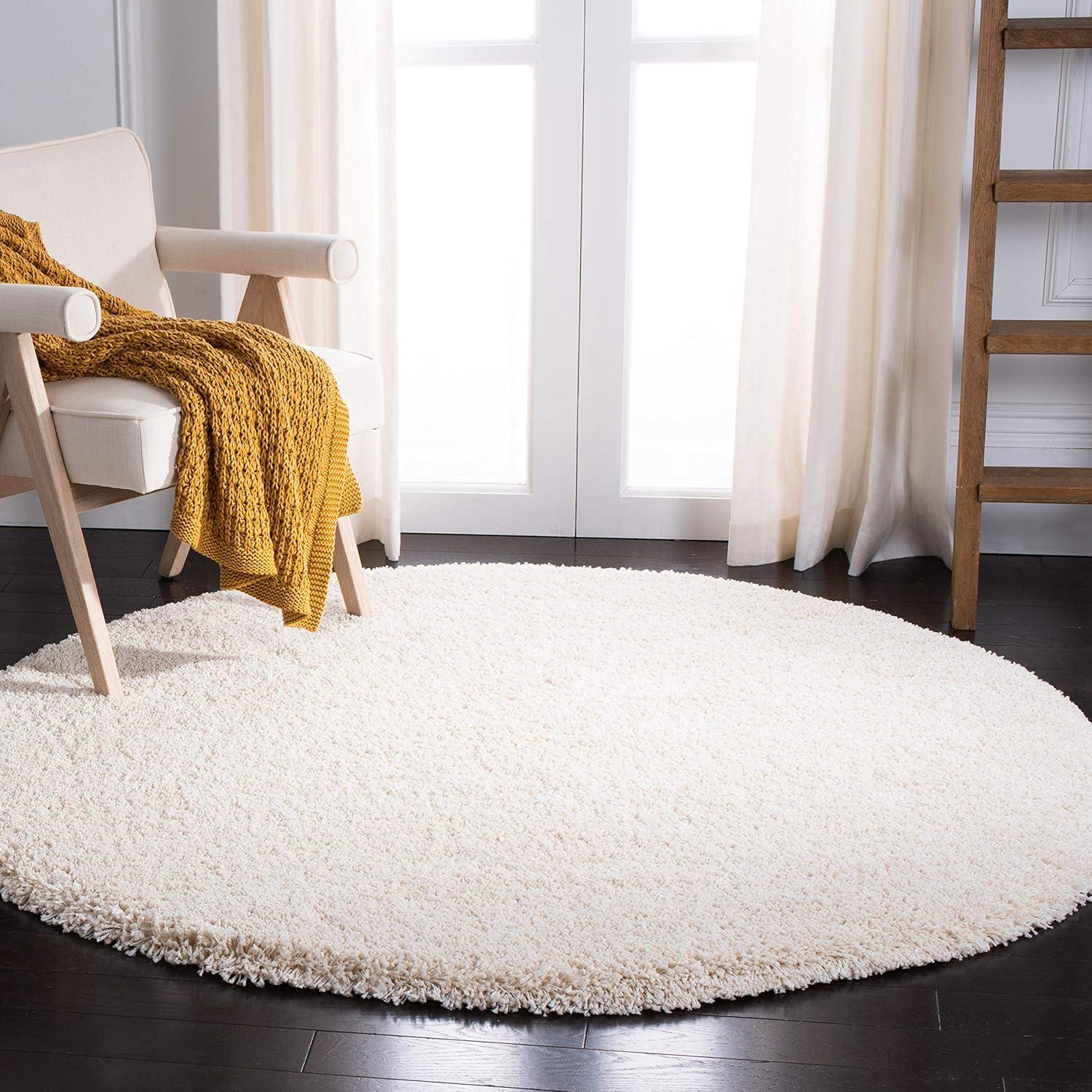 Milan Shag SG180 Power Loomed Indoor Area Rug - Ivory - 5'1" Round - Safavieh