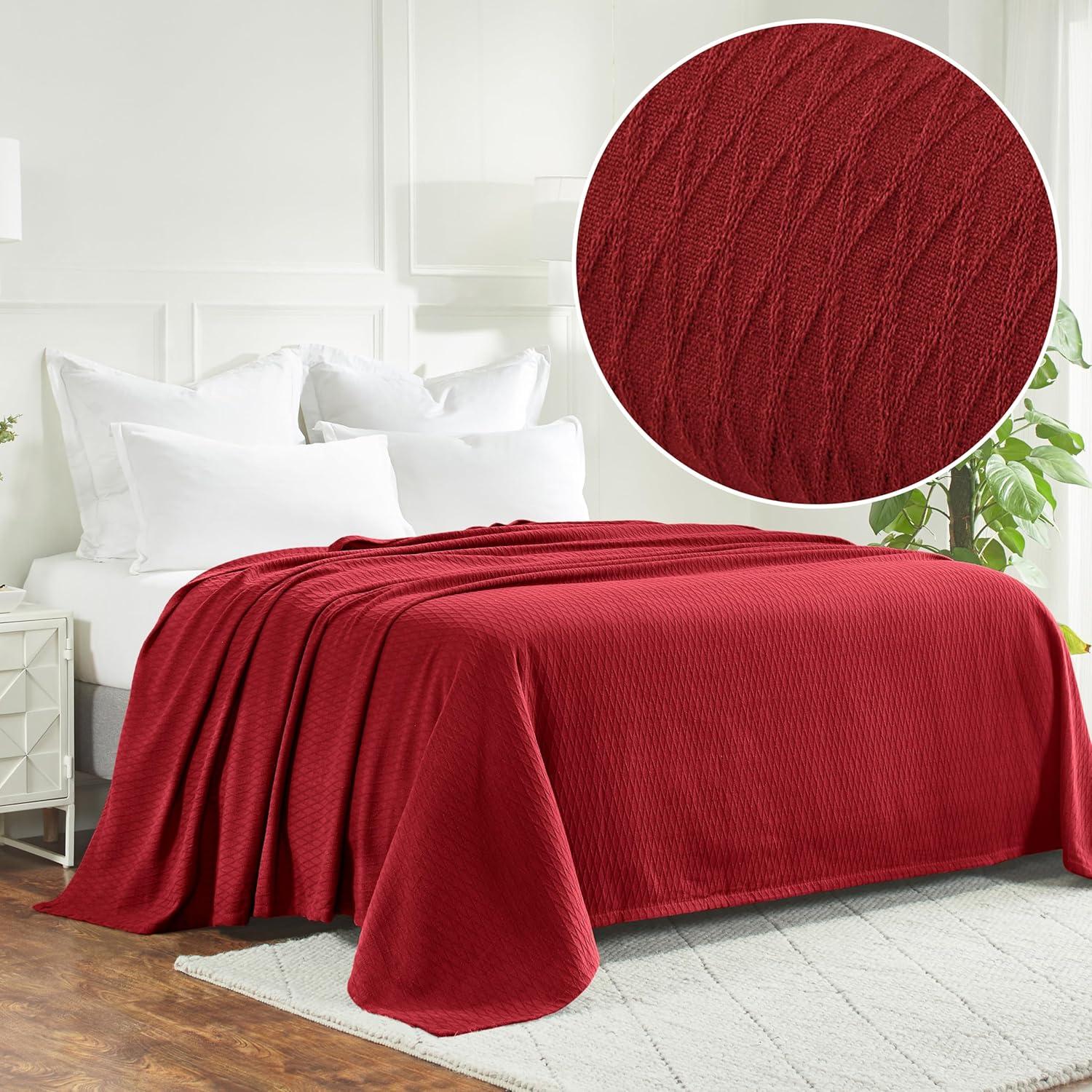 Superior Dobbyweave Knit Cotton Blanket, All Season Breathable Bed Blanket Twin Size, Burgundy
