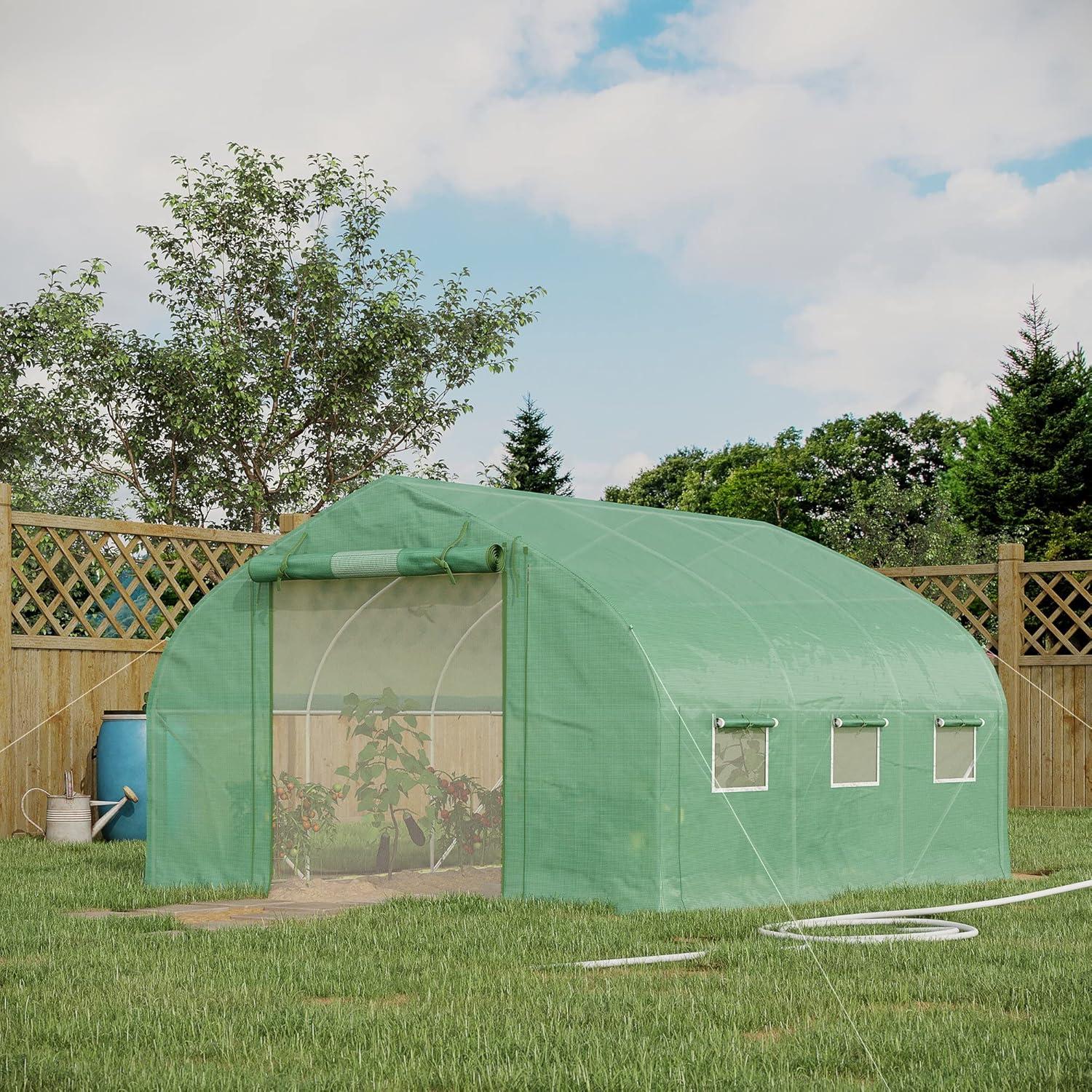 Green Polyethylene Walk-In Tunnel Greenhouse with Roll-Up Door