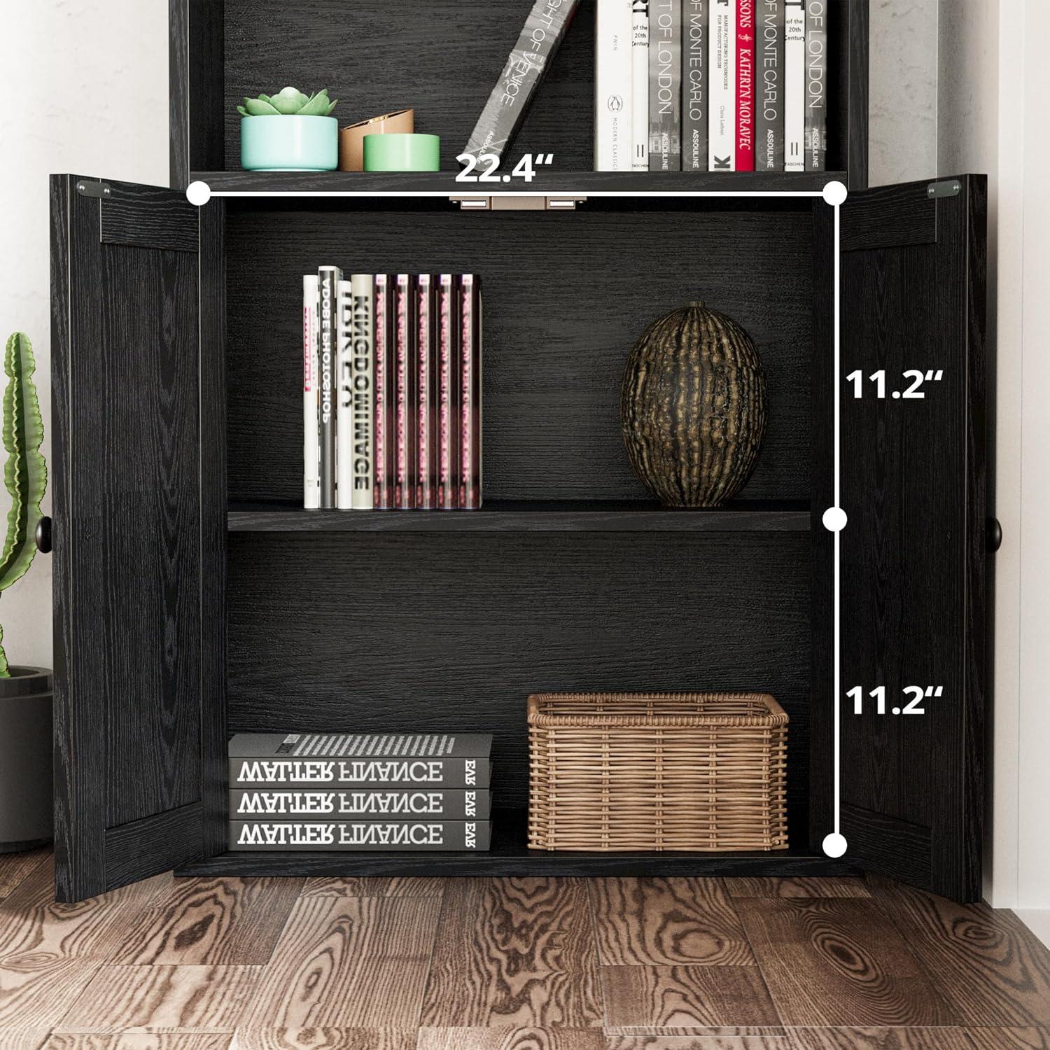 Industrial Bookshelves and Bookcases with Doors 11.8 in Depth Floor Standing Five Shelf Display Storage Shelves Bookcase Home Decor Furniture for Home, Office, Living Room, Bedroom