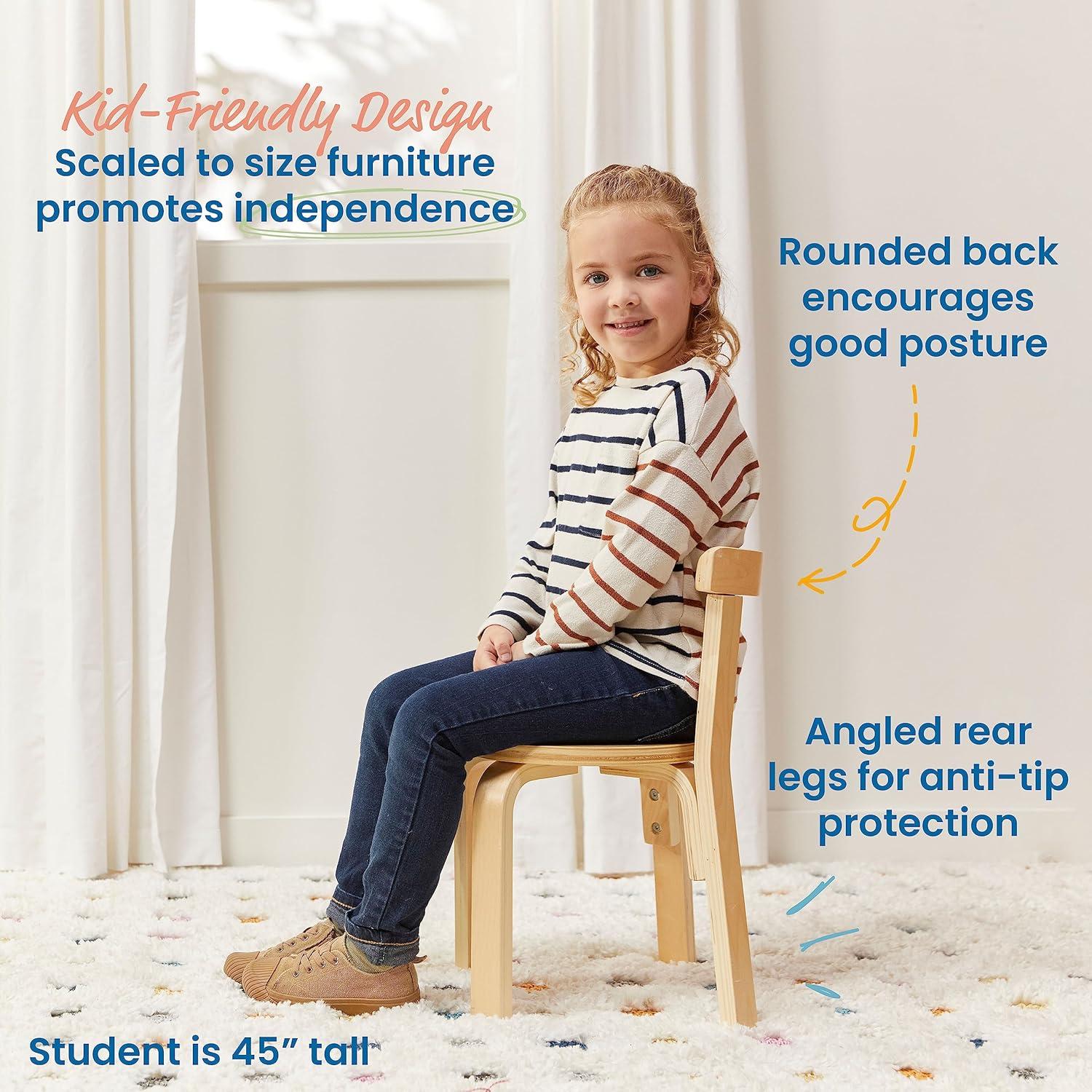 ECR4Kids Bentwood Round Table and Curved Back Chair Set, Kids Furniture, 5-Piece