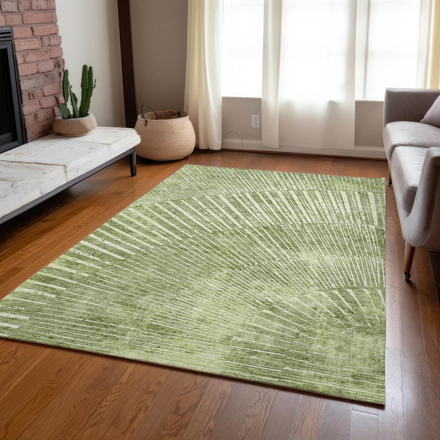 Sage Green Geometric Synthetic 8' x 10' Washable Rug