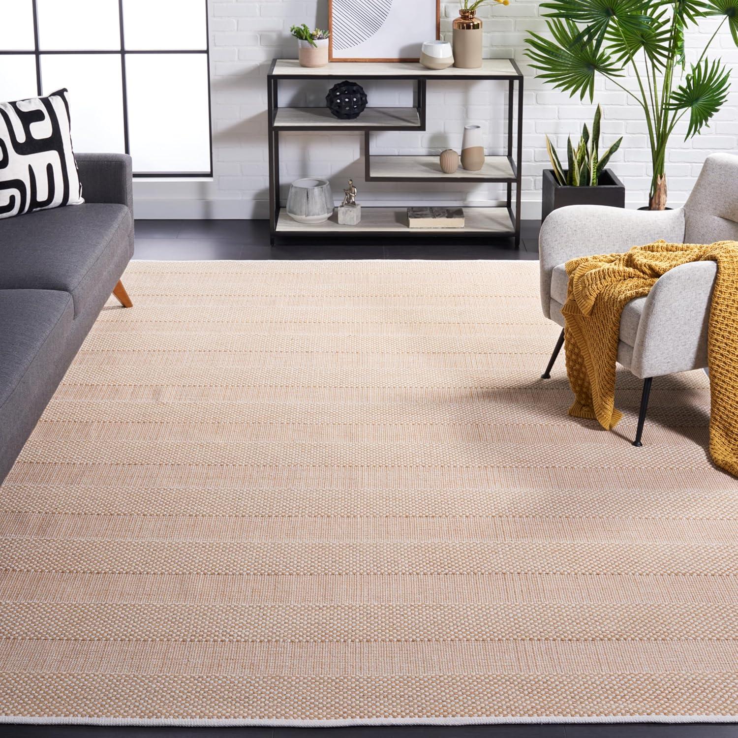Striped Kilim STK802 Hand Woven Area Rug - Ivory/Gold - 8'x10' - Safavieh.