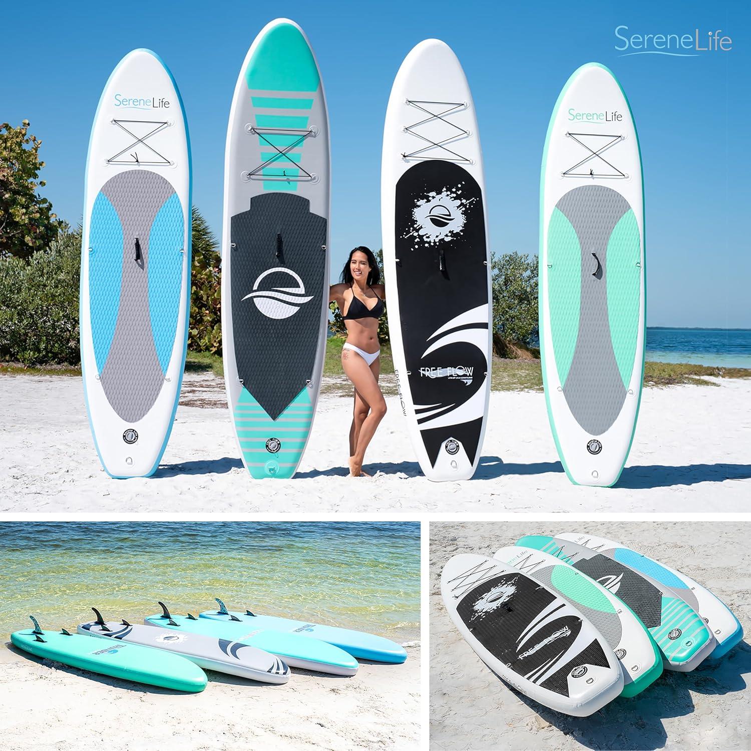 SereneLife 10.5' Inflatable Stand-Up Paddle Board with Accessories - SLSUPB06, Black and Light gray