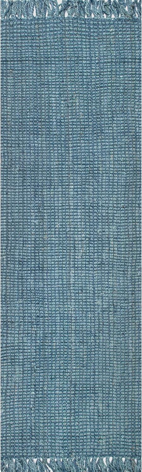 Nuloom 2x8 Daniela Jute Tassel Hand Woven Indoor Area Rug, Blue, Solid Chunky Farmhouse Design, Natural Fiber BedroomLiving Room