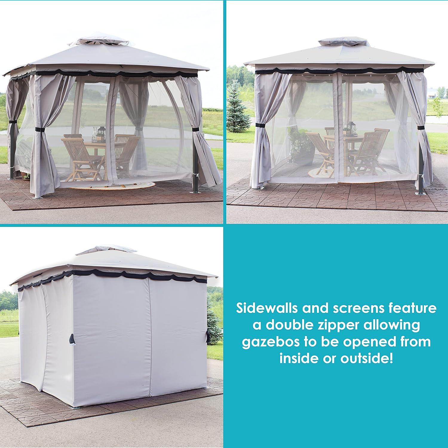 Sunnydaze Soft Top Rectangle Patio Gazebo with Screens and Privacy Walls for Backyard, Garden or Deck - Gray