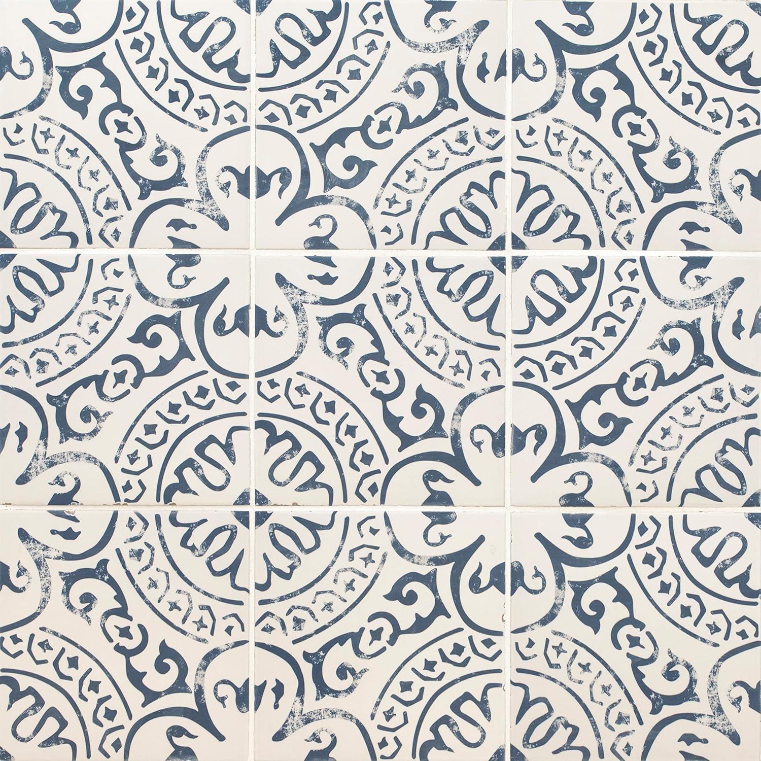 Ackland Amara 8" x 8" Encaustic Look Matte Porcelain Floor & Wall Tile