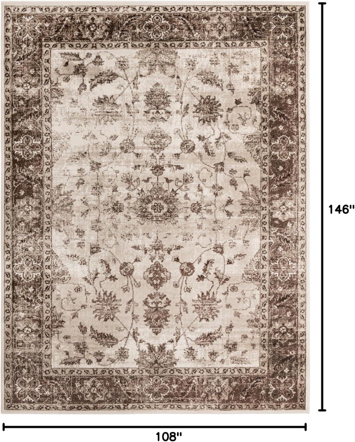 Ivory and Brown Floral Hand-knotted Synthetic 9' x 12' Rug