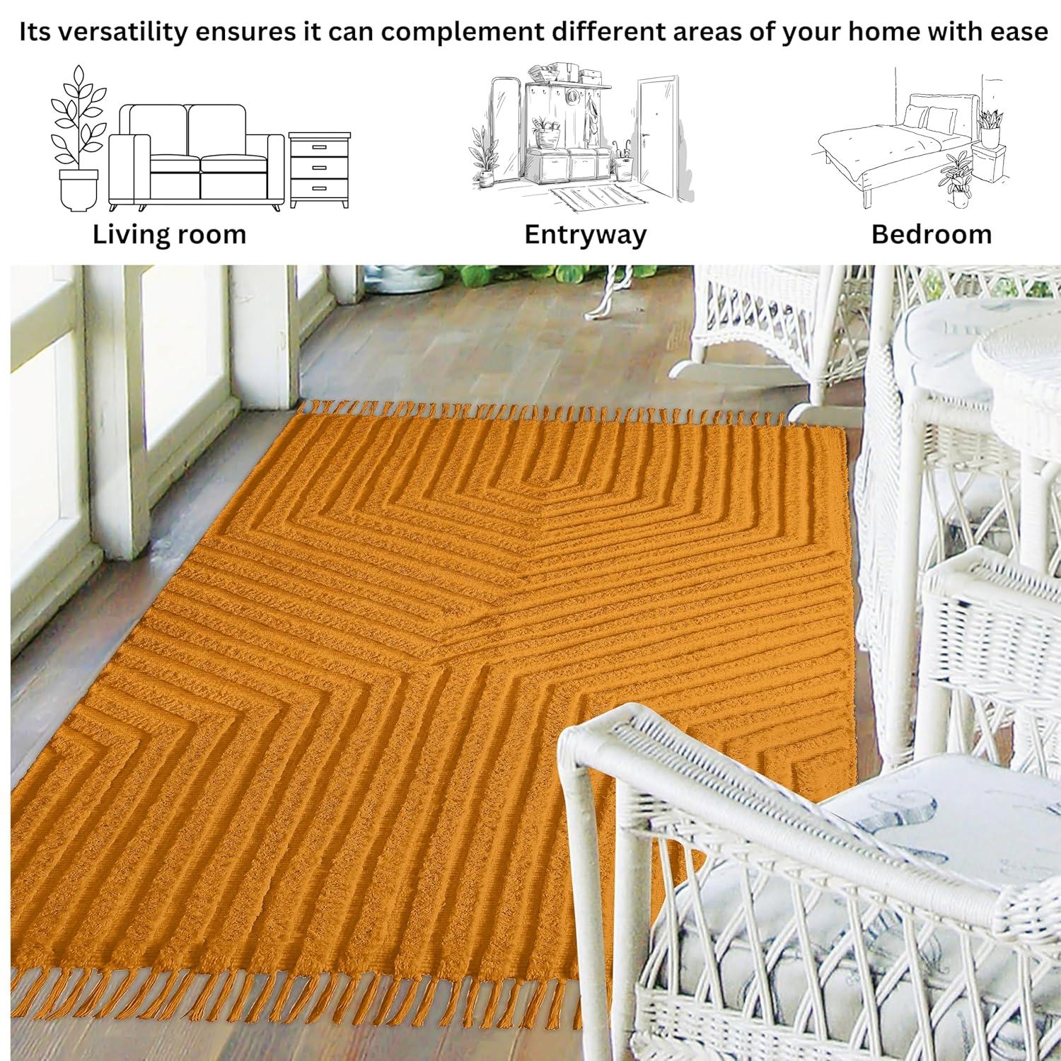 Boho Rugs for Living Room 4x6, Farmhouse Cotton Area Rug for Bedroom, Washable Tufted Indoor Floor Carpet for Kitchen Dorm Office Dining Room Office H