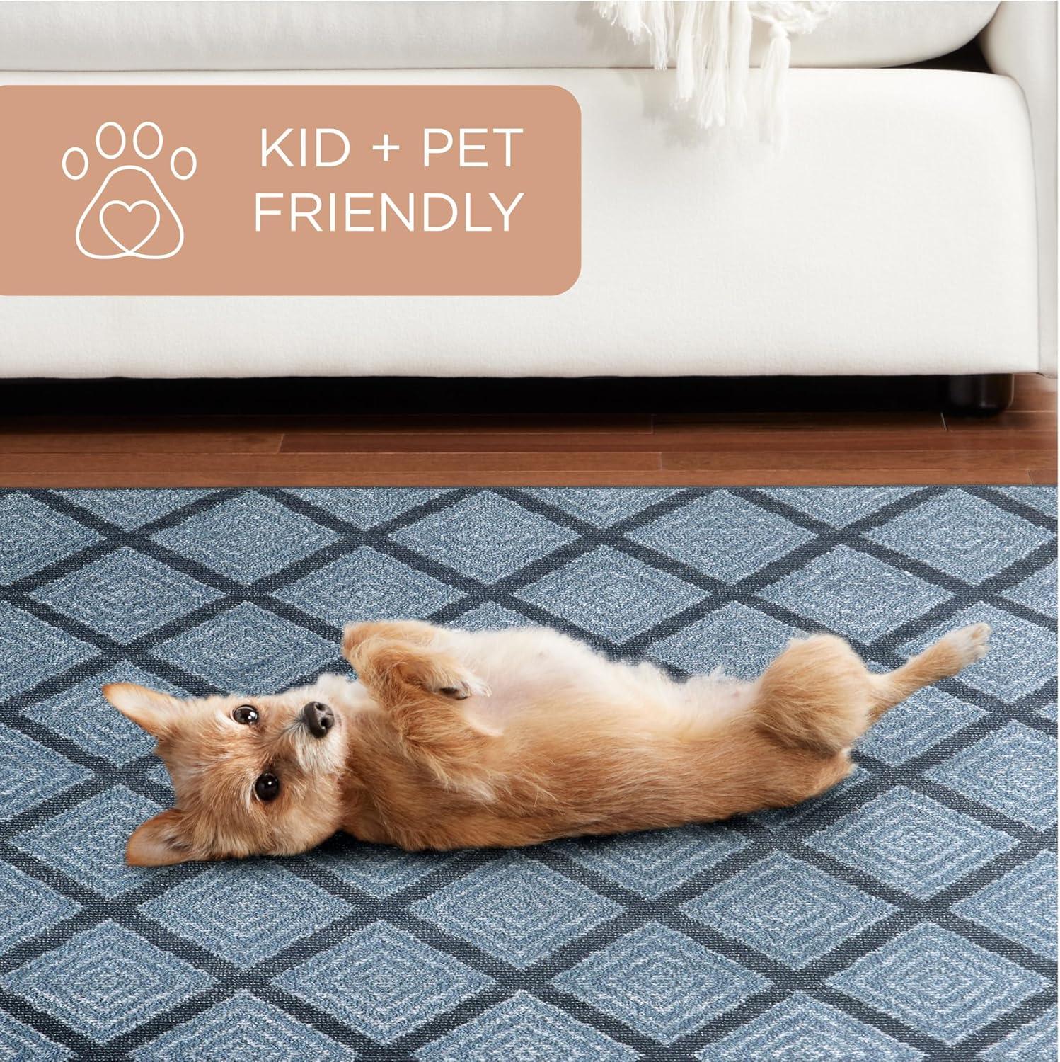 Town & Country Everyday Rein Solid Diamond Everwash Non-Slip Backing Washable Area Rug Blue