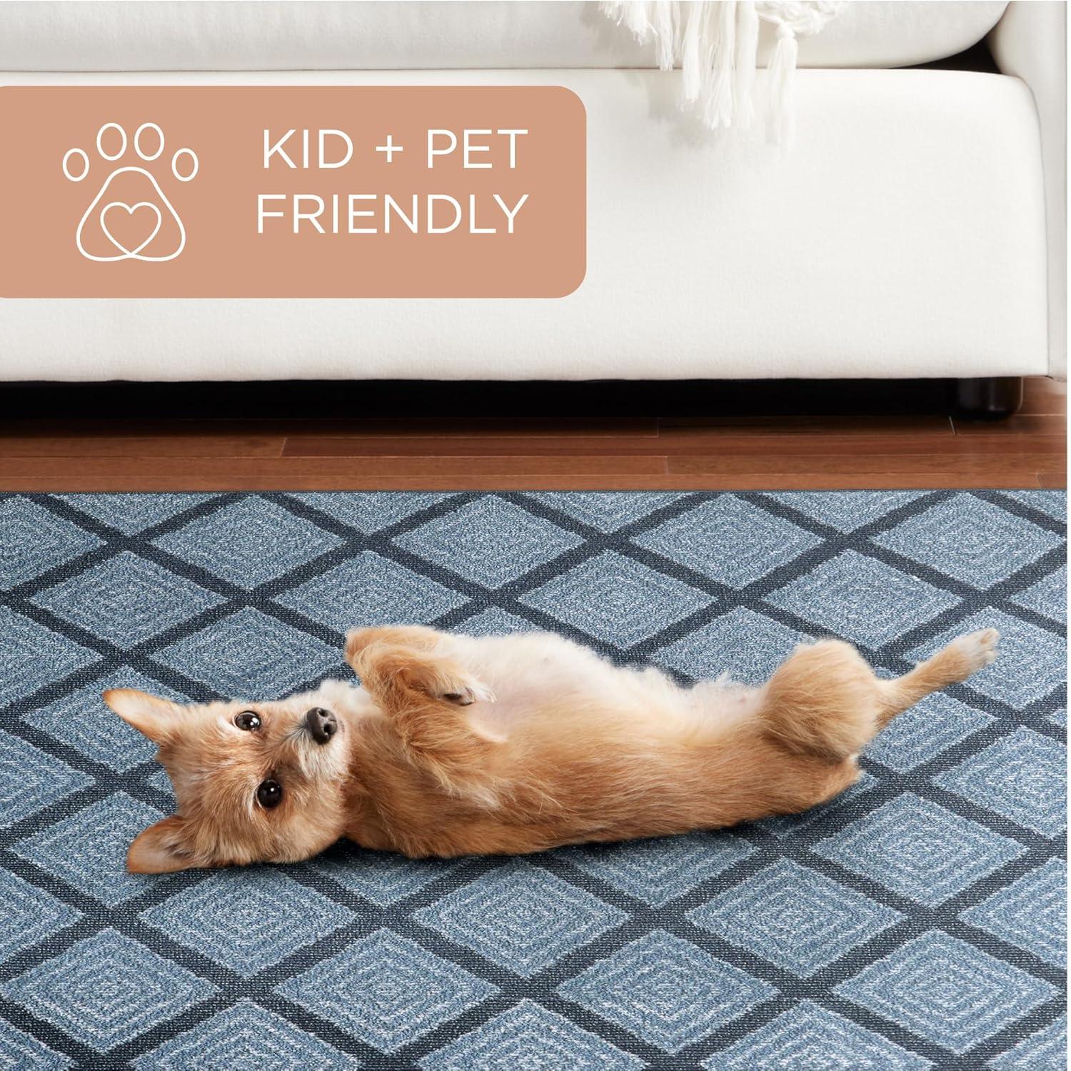 Town & Country Everyday Rein Solid Diamond Everwash Non-Slip Backing Washable Area Rug Blue