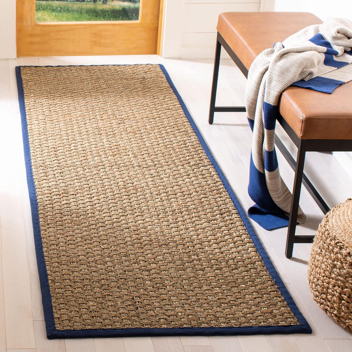 Natural Fiber NF114 Power Loomed Indoor Runner Rug - Natural/Blue - 2'6"x6' - Safavieh.