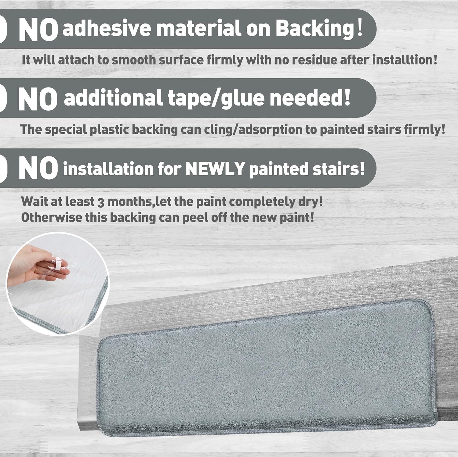 PURE ERA Bullnose Soft Plush Carpet Stair Treads Wooden Steps Rugs Self Adhesive Non-slip 9.5" x 30"x1.2" (Set of 7, Gray)