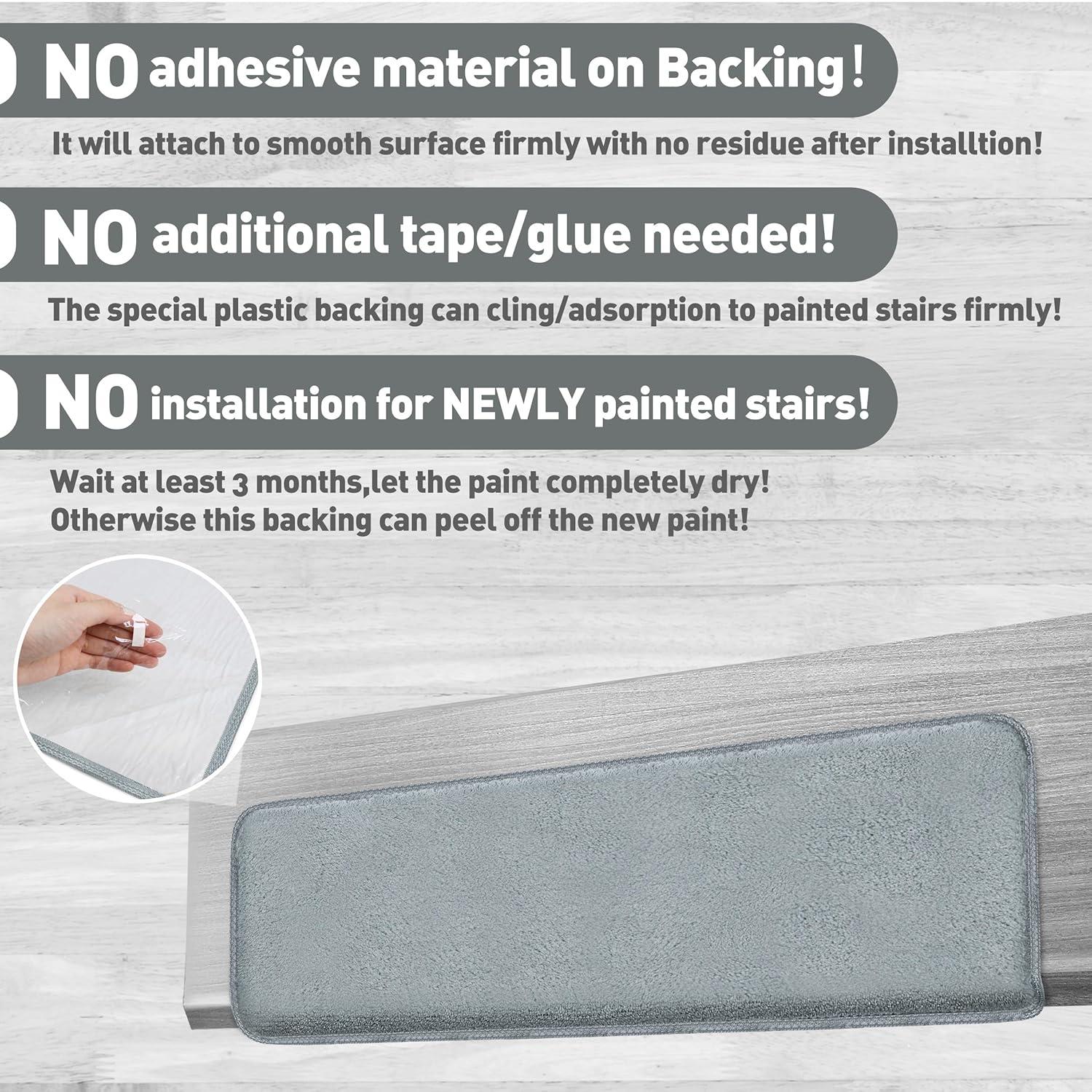 PURE ERA Bullnose Soft Plush Carpet Stair Treads Wooden Steps Rugs Self Adhesive Non-slip 9.5" x 30"x1.2" (Set of 7, Gray)