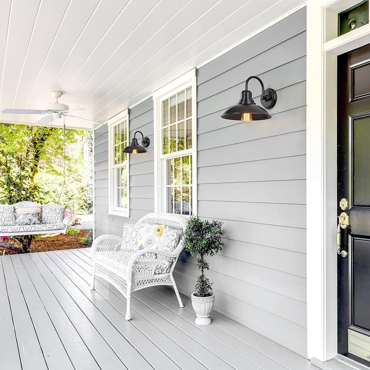 2-Pack Outdoor Wall Lights, Vintage Black Wall Sconces, Exterior Farmhouse Barn Light Fixtures, Indoor Wall Mount Lighting Fixtures, Anti-Rust Waterproof Exterior Light for Patio Porch Doorway Garage