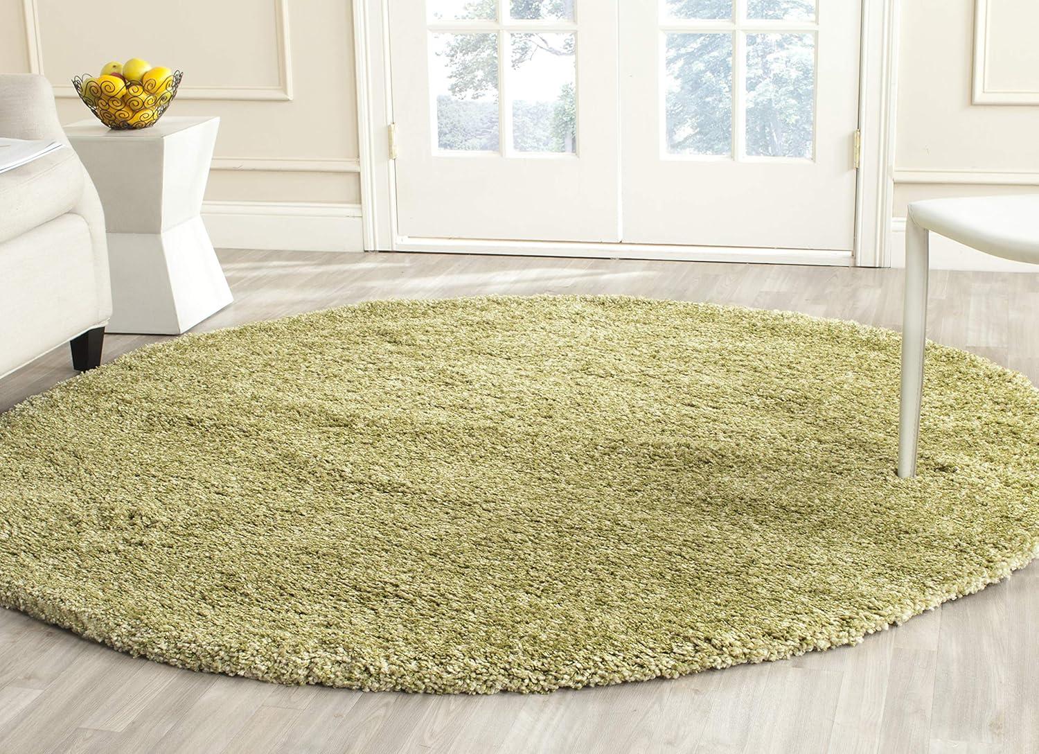 SAFAVIEH California Solid Plush Shag Area Rug, Green, 3' x 3' Round