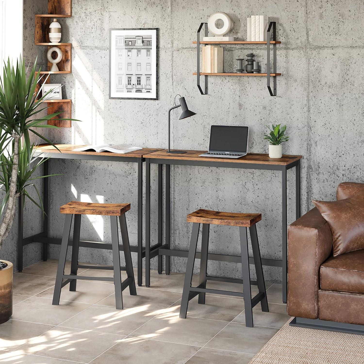 Rustic Brown and Black Industrial Backless Bar Stools, Set of 2