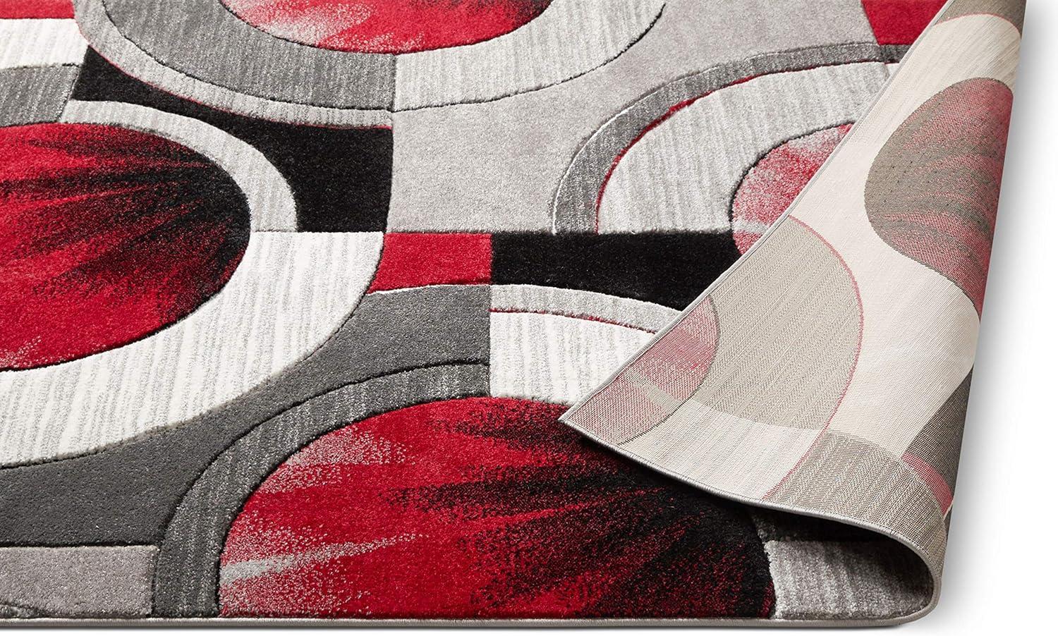 Well Woven Ruby Galaxy Waves Modern Geometric Grey & Red 2' x 7' Runner Rug