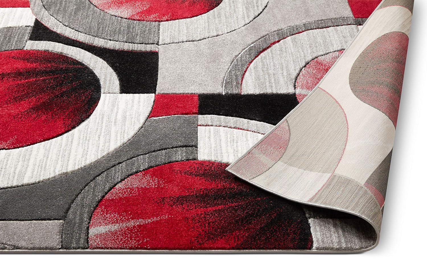 Well Woven Ruby Galaxy Waves Modern Geometric Grey & Red 2' x 7' Runner Rug