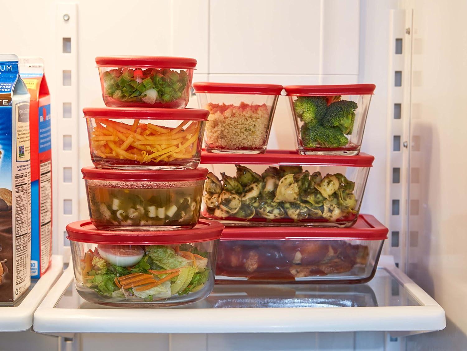 16-Piece Red Glass Food Storage Container Set