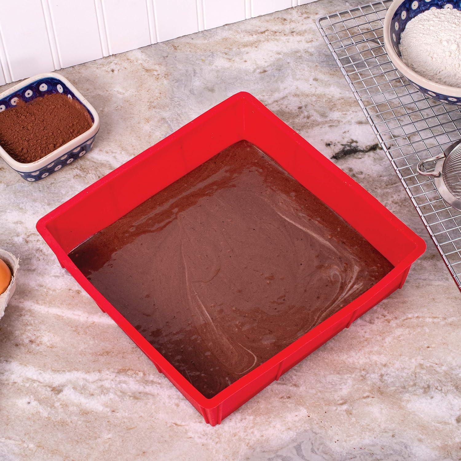 Harold Import Company Silicone 9 x 9 In. Square Cake Pan, Red