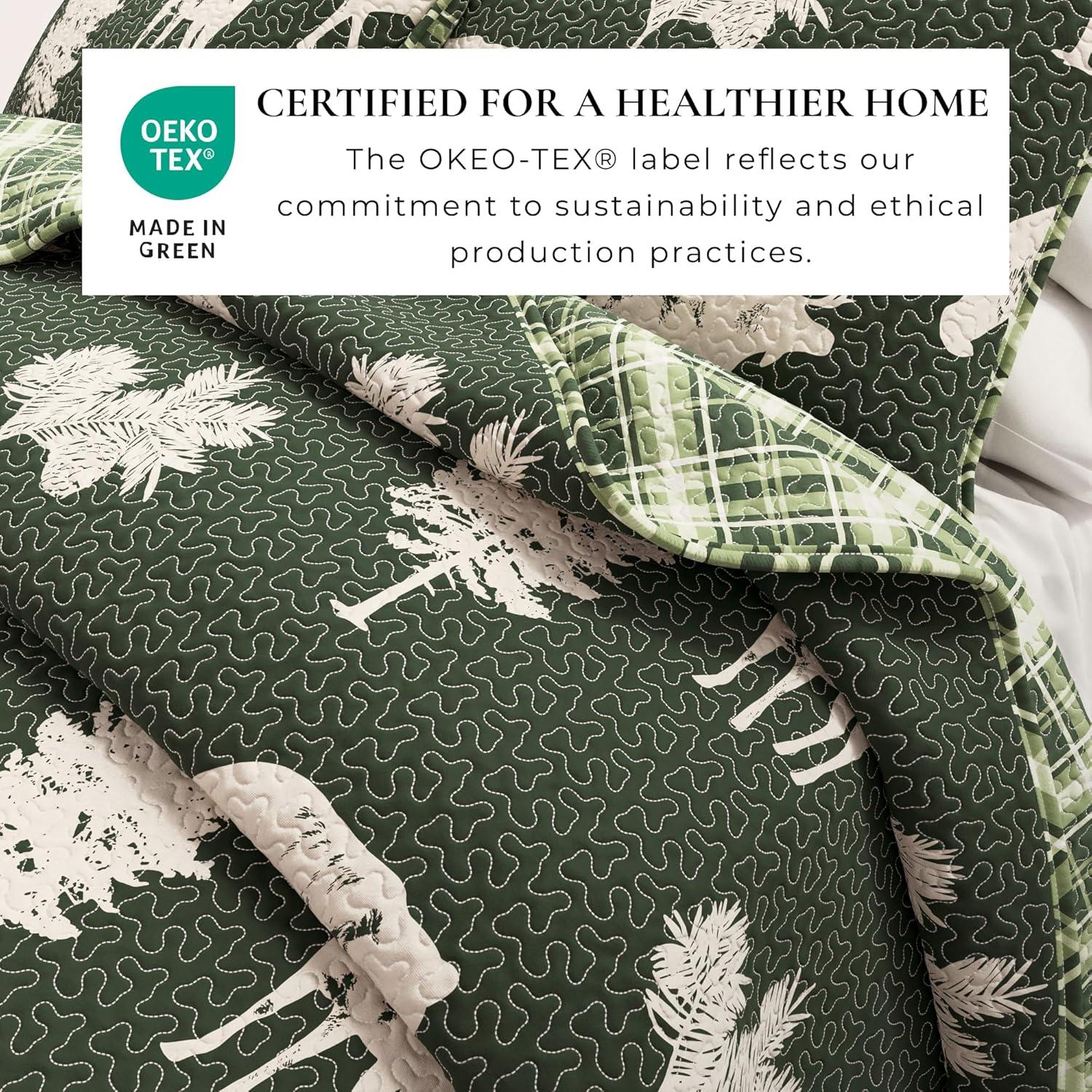 FreshFolds Forest Green Nature Quilt Set Reversible Plaid Quilt Set with Shams