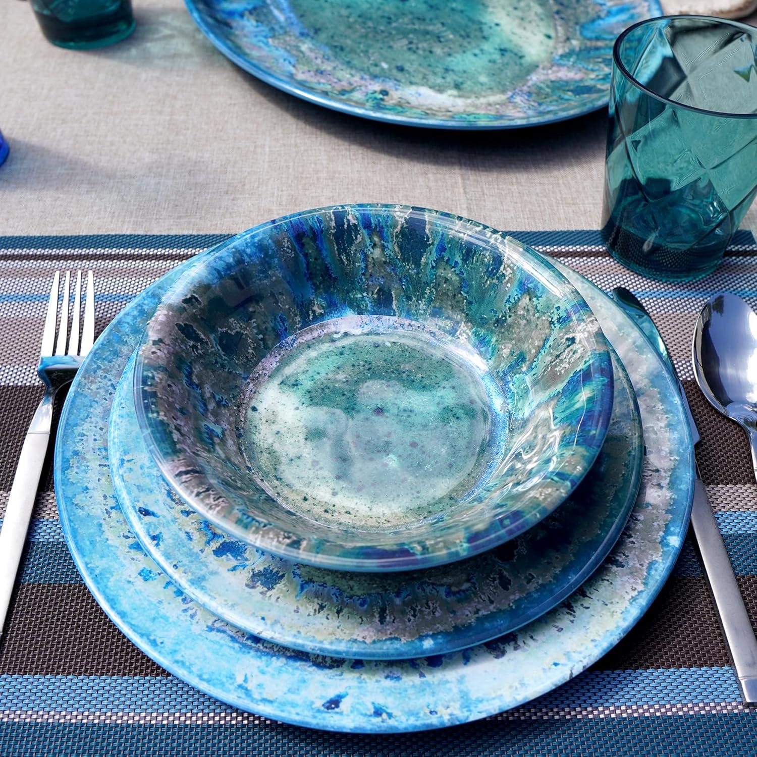 Certified International Radiance 12 Piece 100% Heavyweight Melamine Dinnerware Set, Service for 4 (Available in TEAL or CREAM)