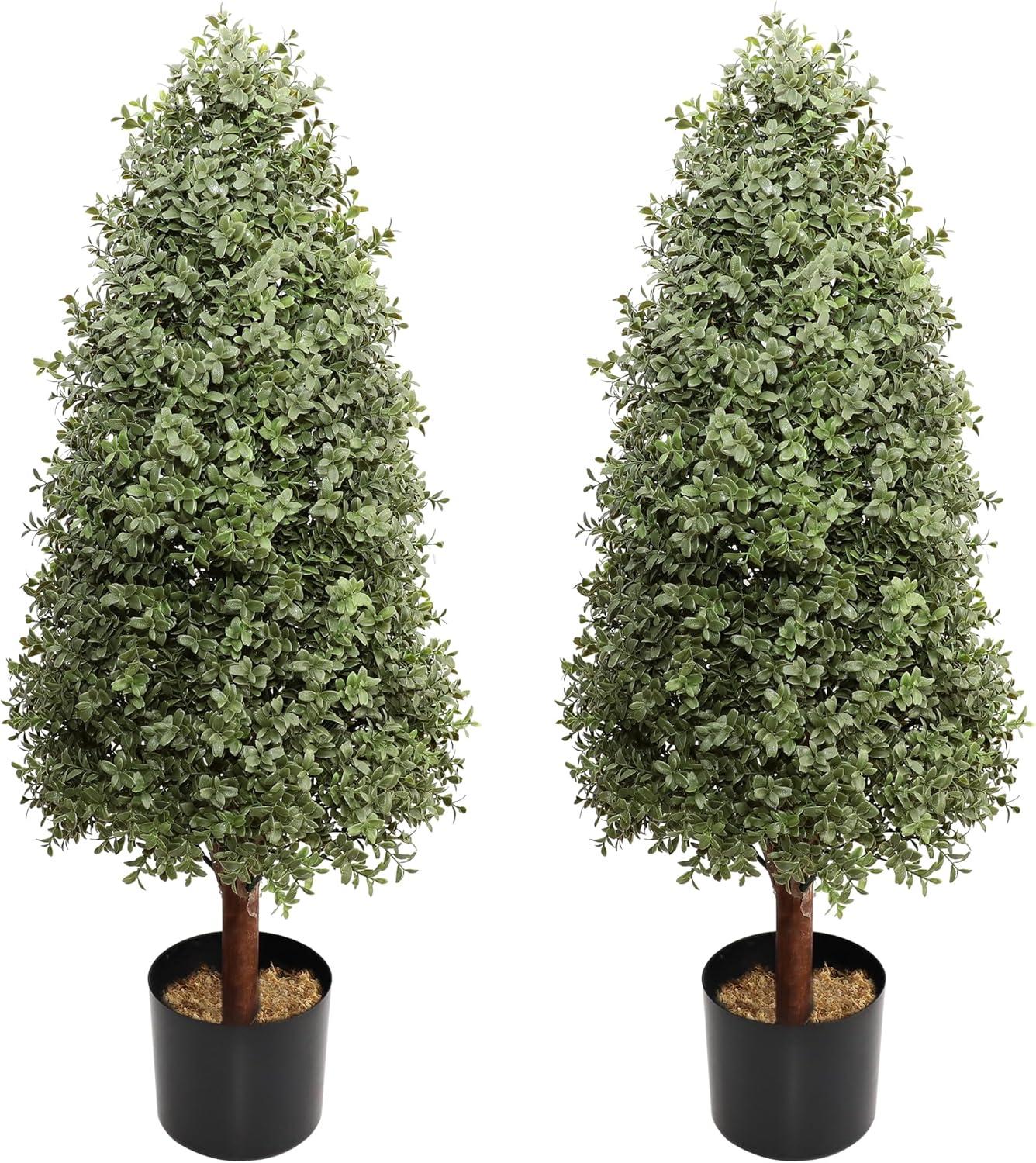 3ft Artificial Topiary Trees Set of 2, Faux Boxwood Tree for Outdoor Decor, Topiaries Plants Artificial Outdoors for Front Door Patio Garden C38
