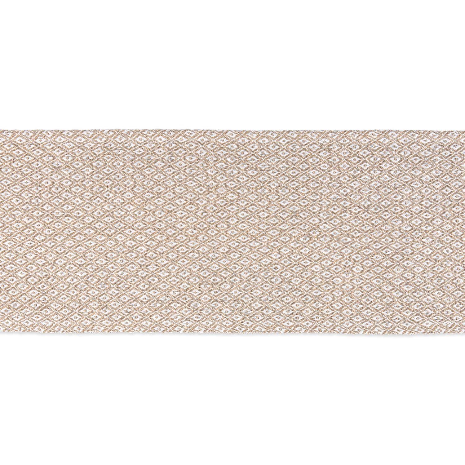 Design Imports  Mini Diamond Jacquard Fringe Table Runner, Stone, 15X72"