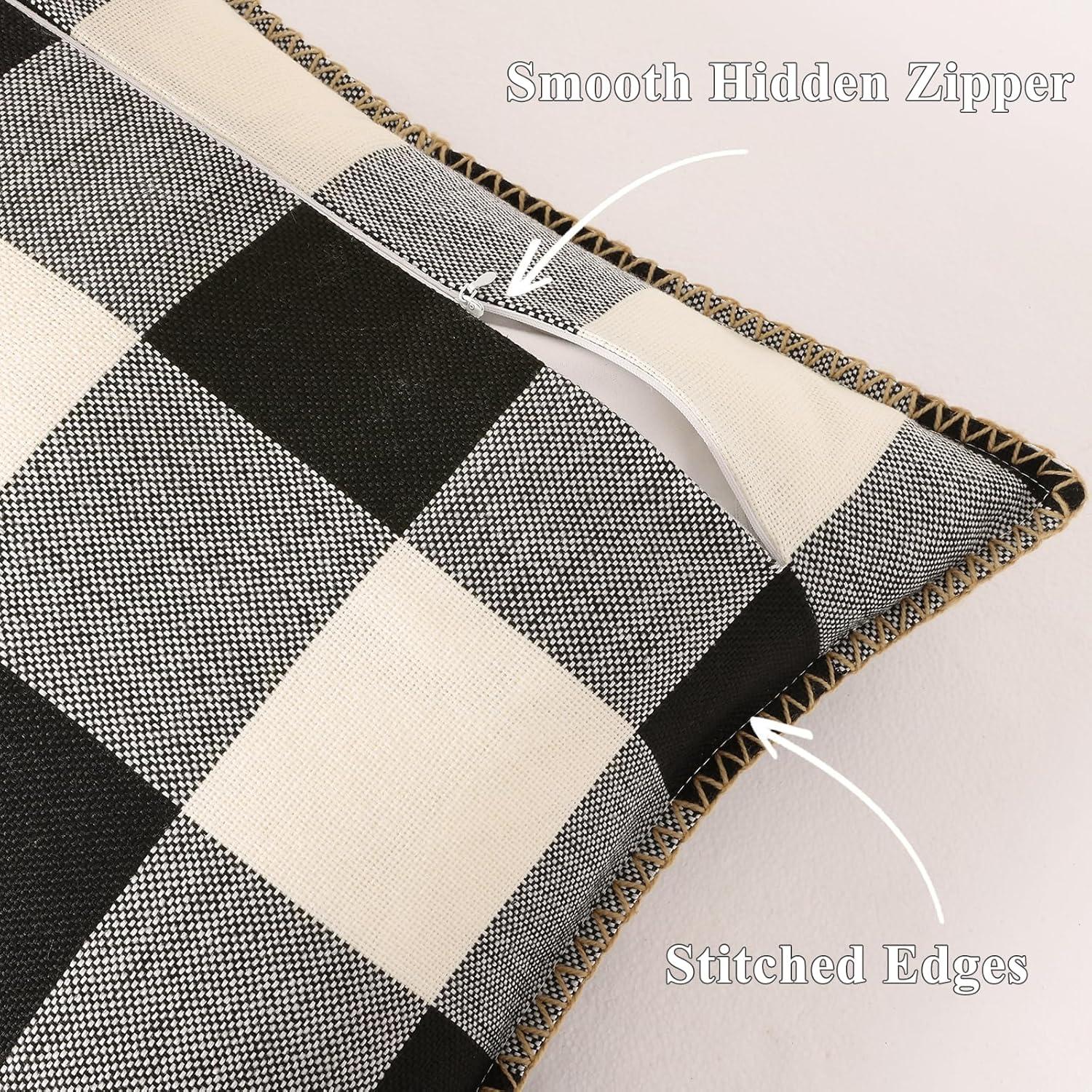 CARRIE HOME Buffalo Plaid Pillow Covers 18x18 Set of 2 Black and White Outdoor Throw Pillows Black Buffalo Check Pillow Covers Farmhouse Decor for Couch Sofa and Bed