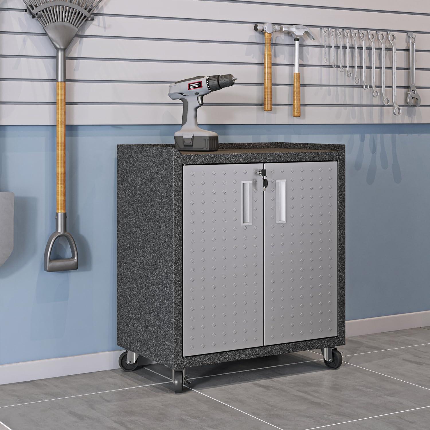 Manhattan Comfort Fortress 2-Door Metal Mobile Garage Cabinet in Gray Black/Grey 2-Door Cabinet