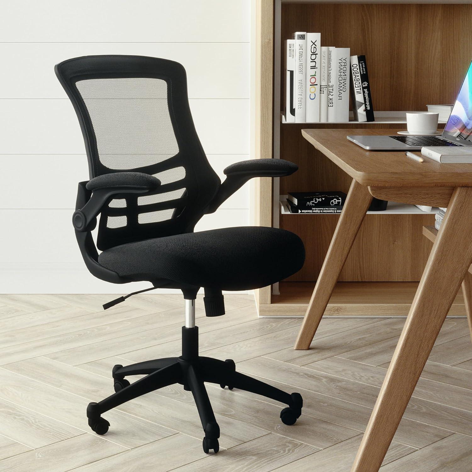 Flash Furniture Kelista Ergonomic Mesh Mid-Back Swivel Office Chair with Flip-Up Armrests, Black