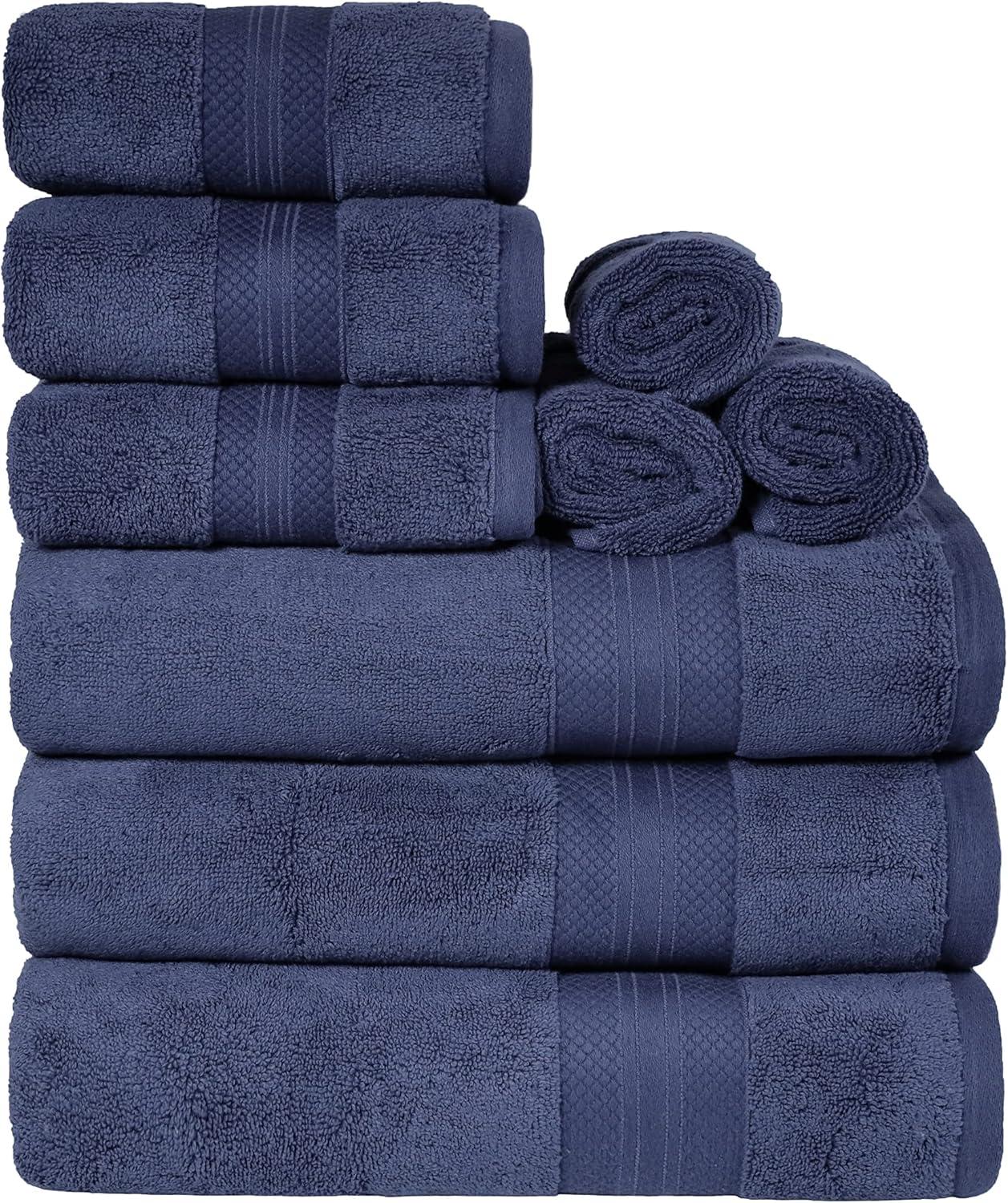 Crown Blue Turkish Cotton 9-Piece Towel Set