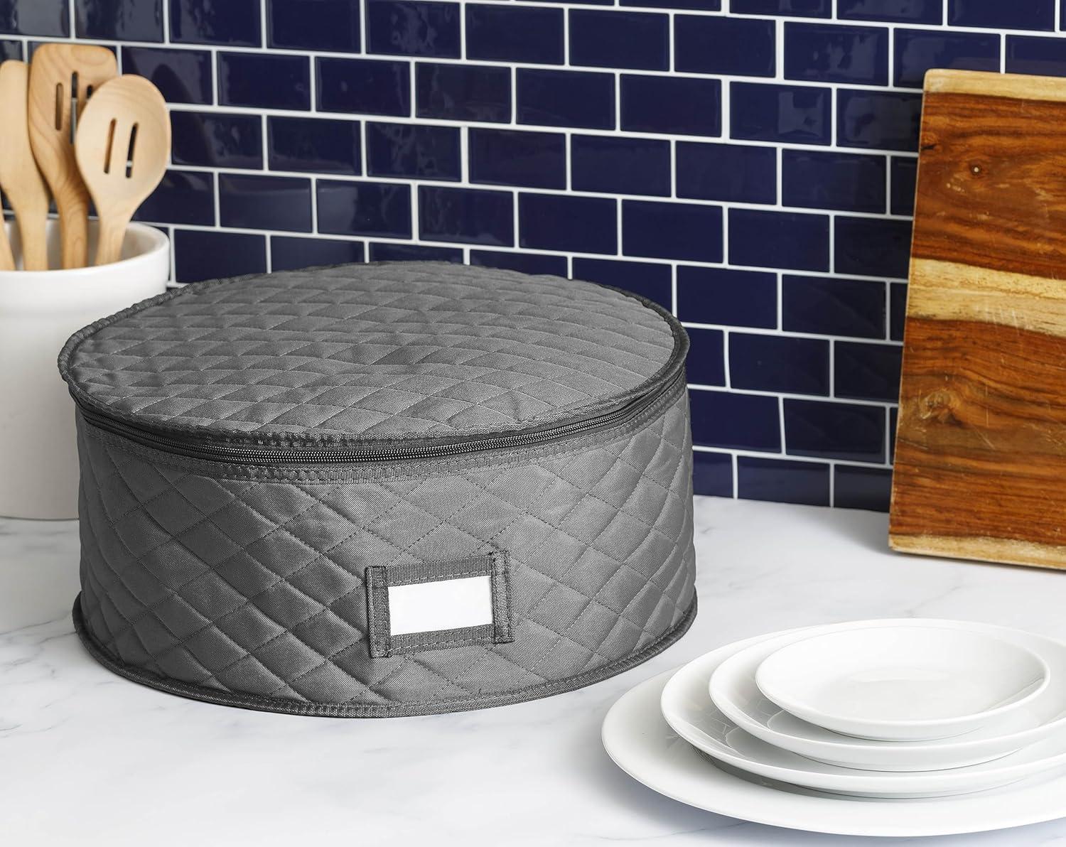 China Storage Container for Big Dinner Plate - 14" W x 7" H - Includes 12 Felt Dividers. Stackable with Padded Interior - Great for Big Plates and Charger Plates