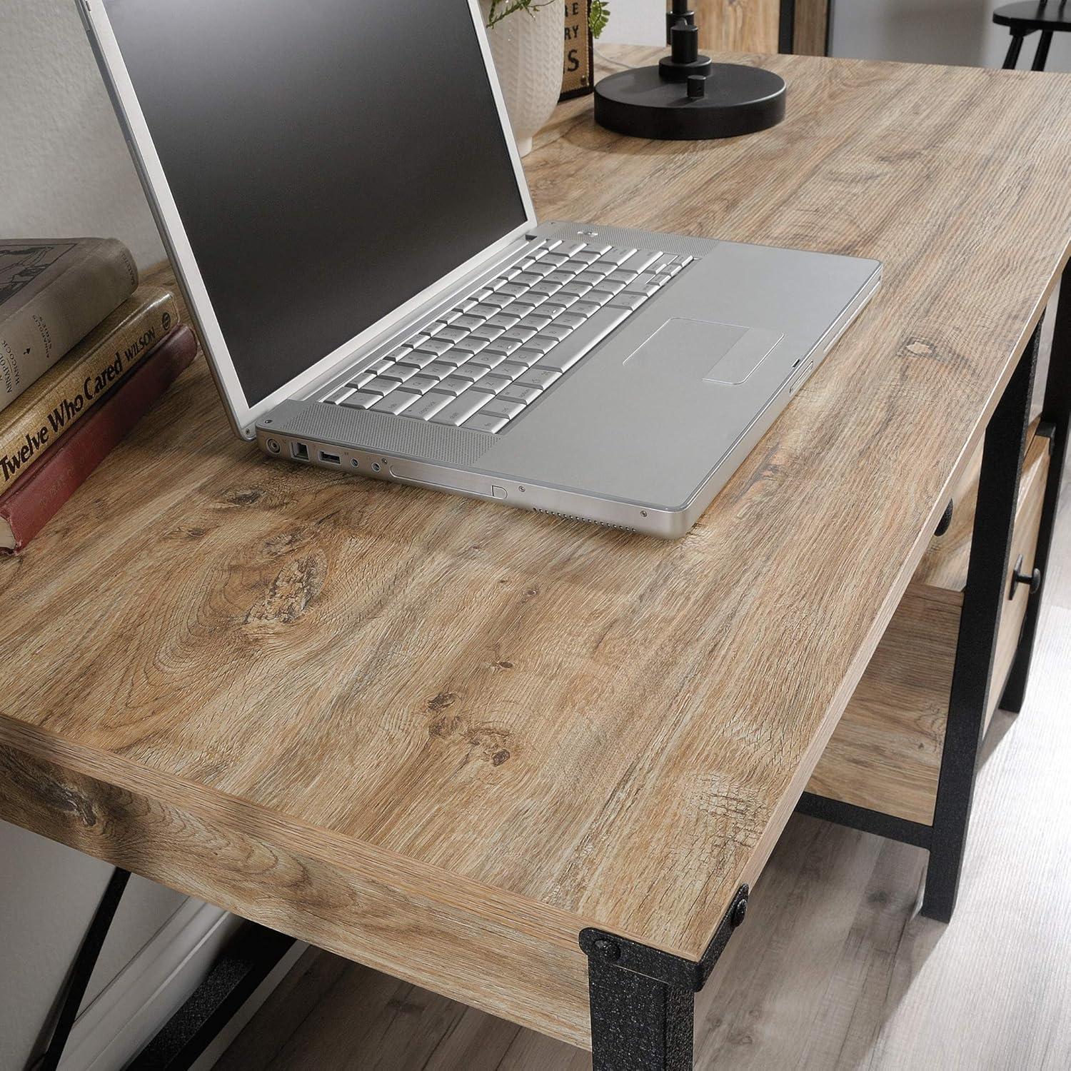 Milled Mesquite Industrial Wood and Black Metal Desk with Drawer