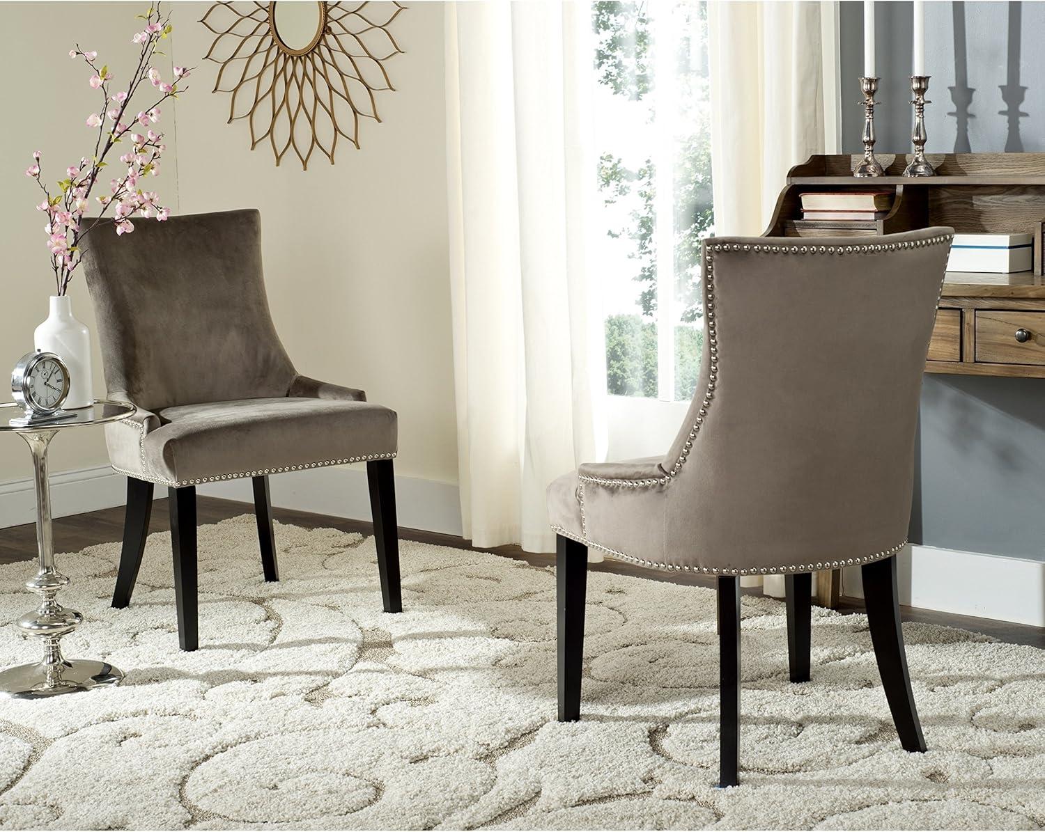 Transitional Gray Velvet Upholstered Side Chair with Birch Legs