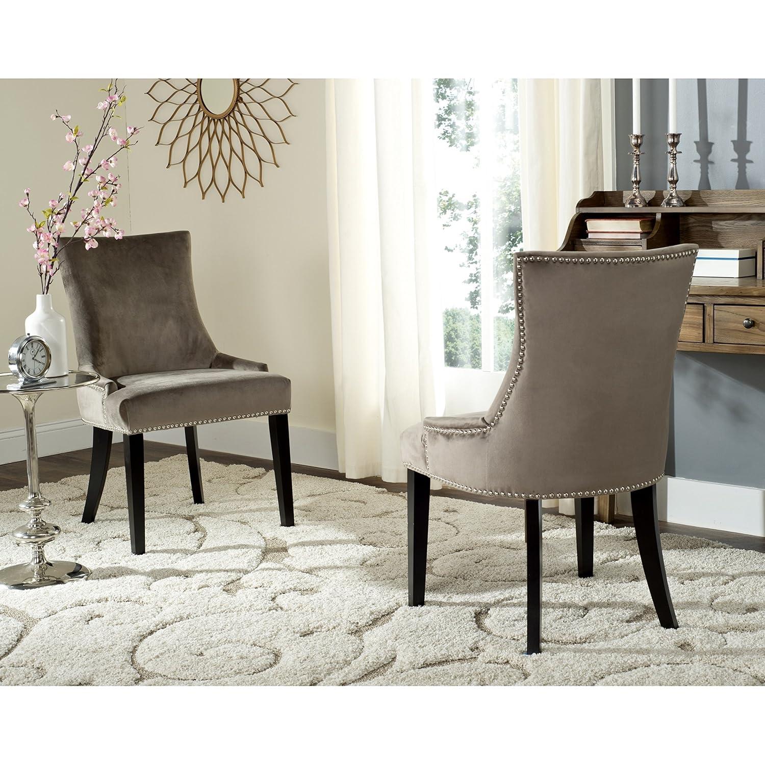 Lester 19"H Dining Chair (Set of 2) with Nickel Nail Heads - Mushroom - Safavieh