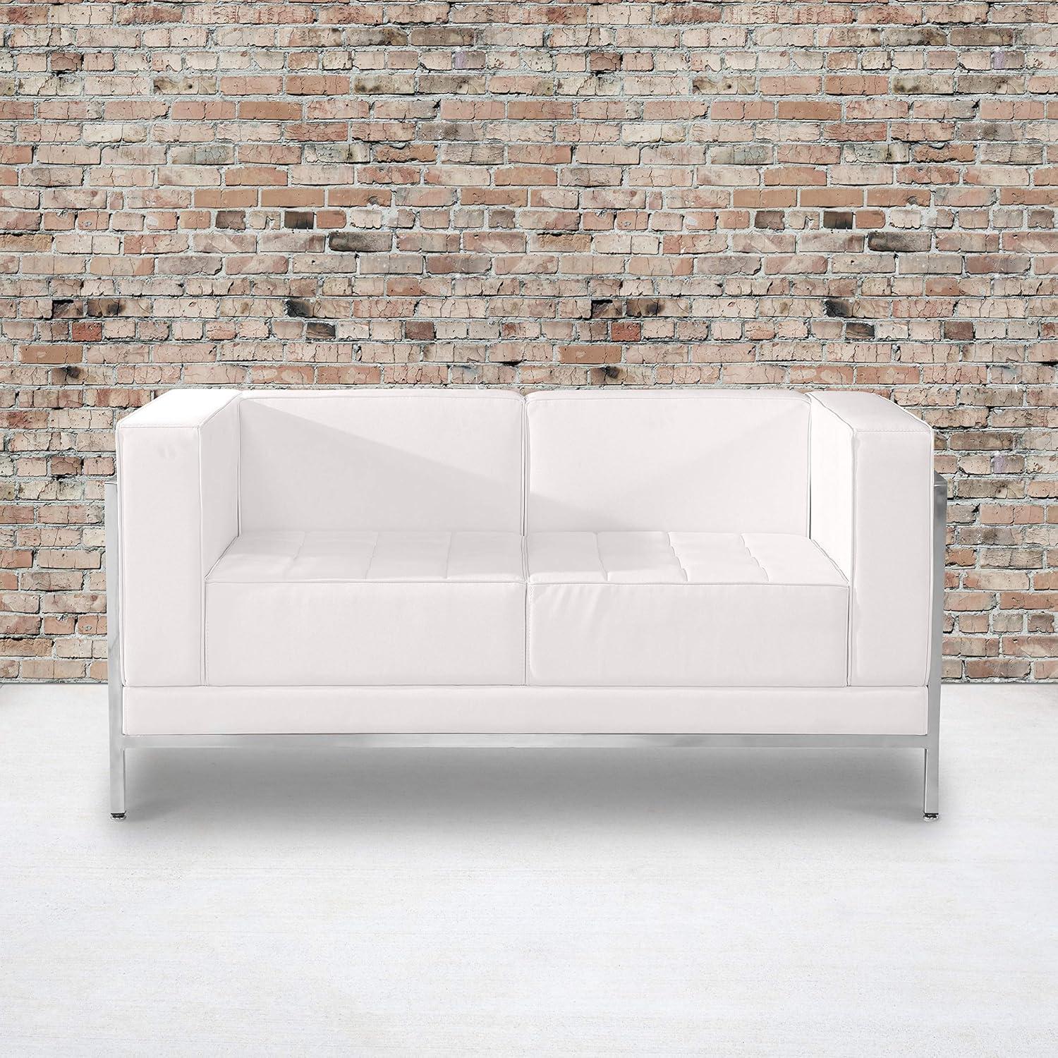 Flash Furniture HERCULES Imagination Series Contemporary White LeatherSoft Loveseat with Encasing Frame Melrose White Loveseat