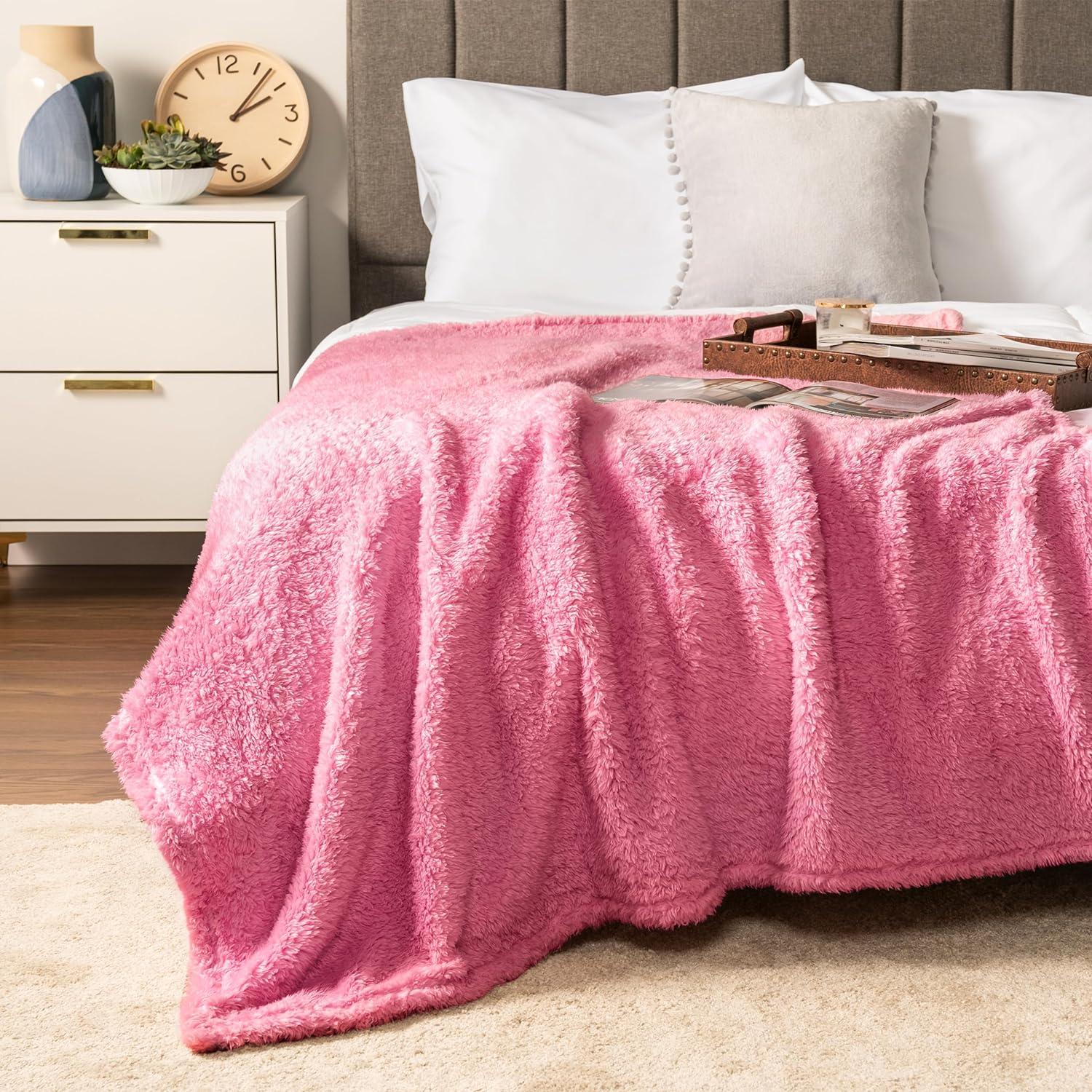 Twin Pink Sherpa Fleece Faux Fur Throw Blanket