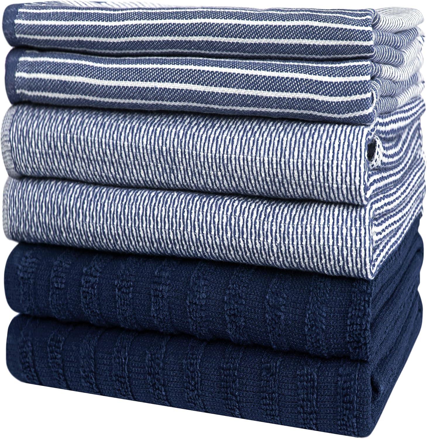 Bumble Premium Kitchen Hand Towels | 100% Cotton 16” x 26” | Absorbent Dish Cloths | 6 Pack (Navy)