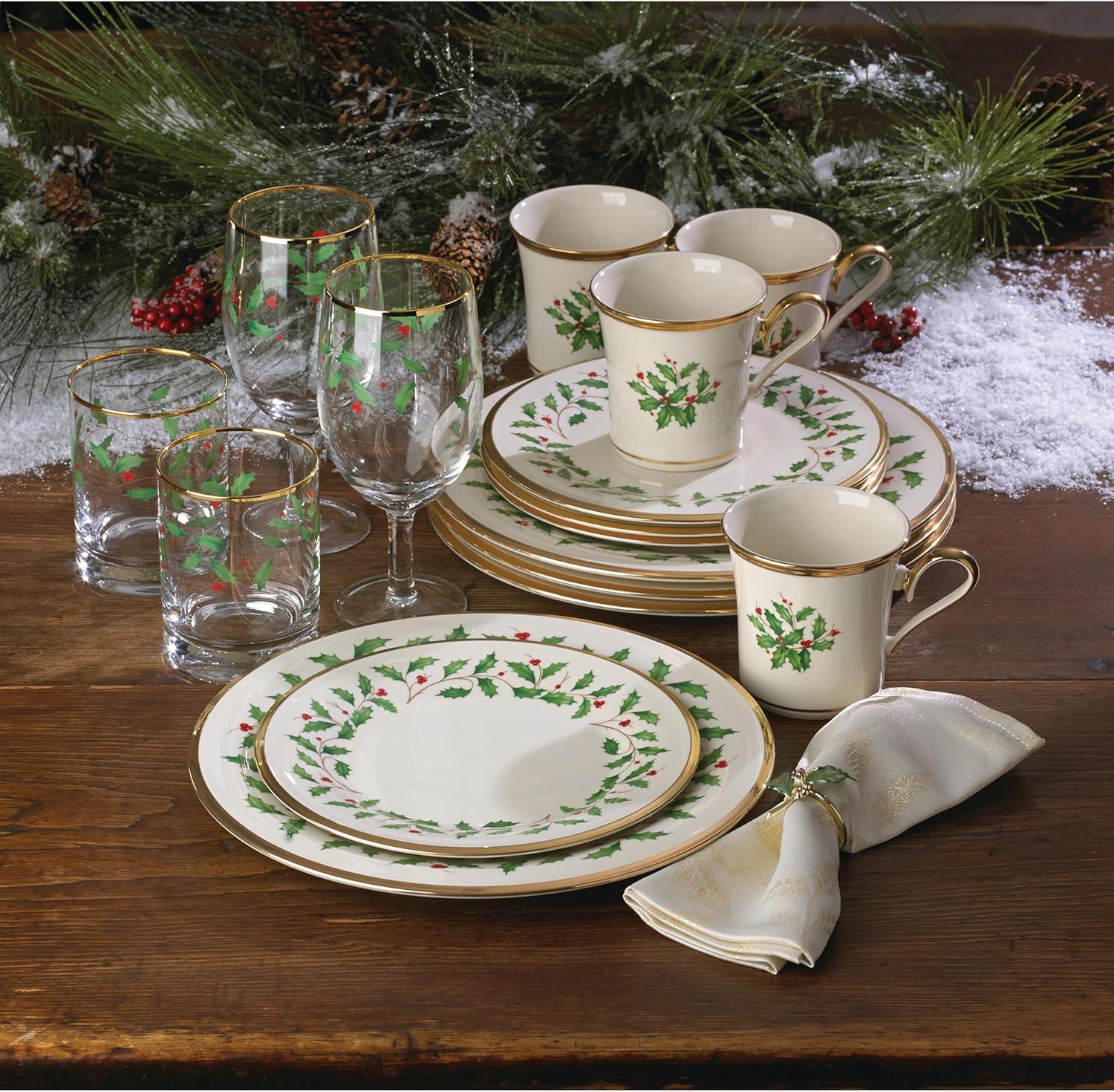 Lenox Holiday 12-Piece Holly & Berry Plate & Mug Set, Porcelain, Service for 4