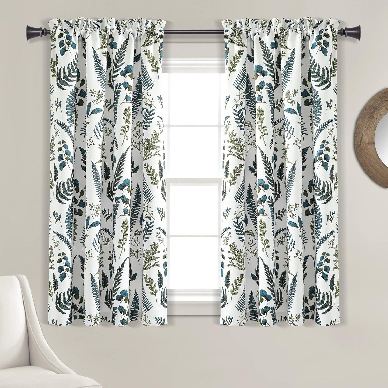 Devonia White and Green Floral Polyester Blackout Curtains